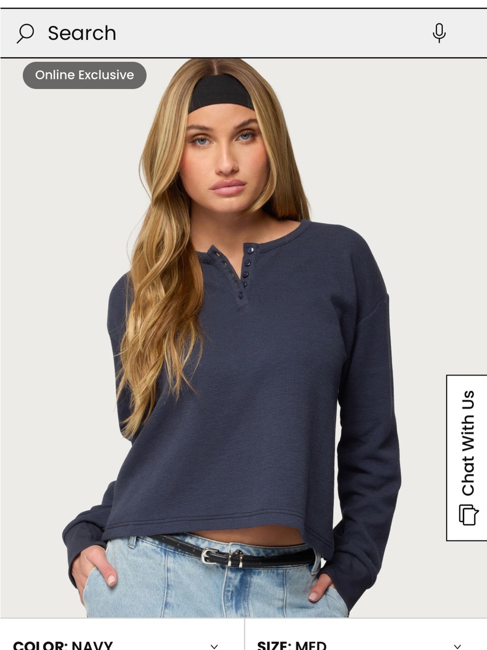 Edikted Navy Long Sleeve Henley Top